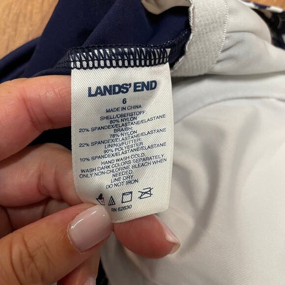 Lands End Womens Navy Blue White Yellow Tankini Underwire Swim Top Size 6 Small - Picture 7 of 7